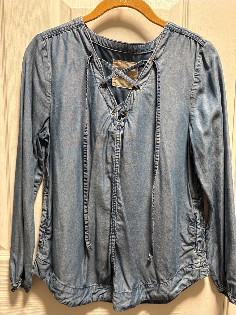 Altar'd State Light Blue Lace-Up Chambray Tunic